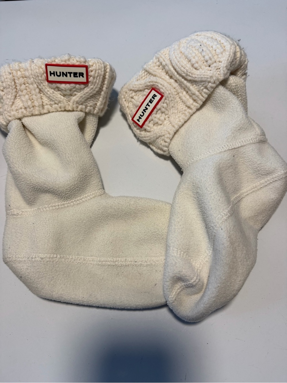 Hunter Original Cable Knit Cuff Fleece Short Rain Boot Socks Cream Ivory